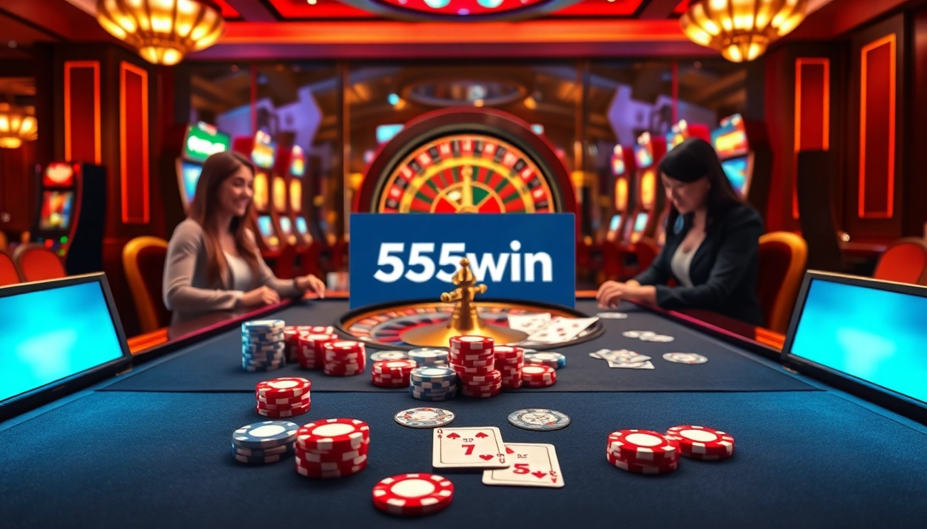 Players enjoying the exciting features of 555win at a vibrant casino table.