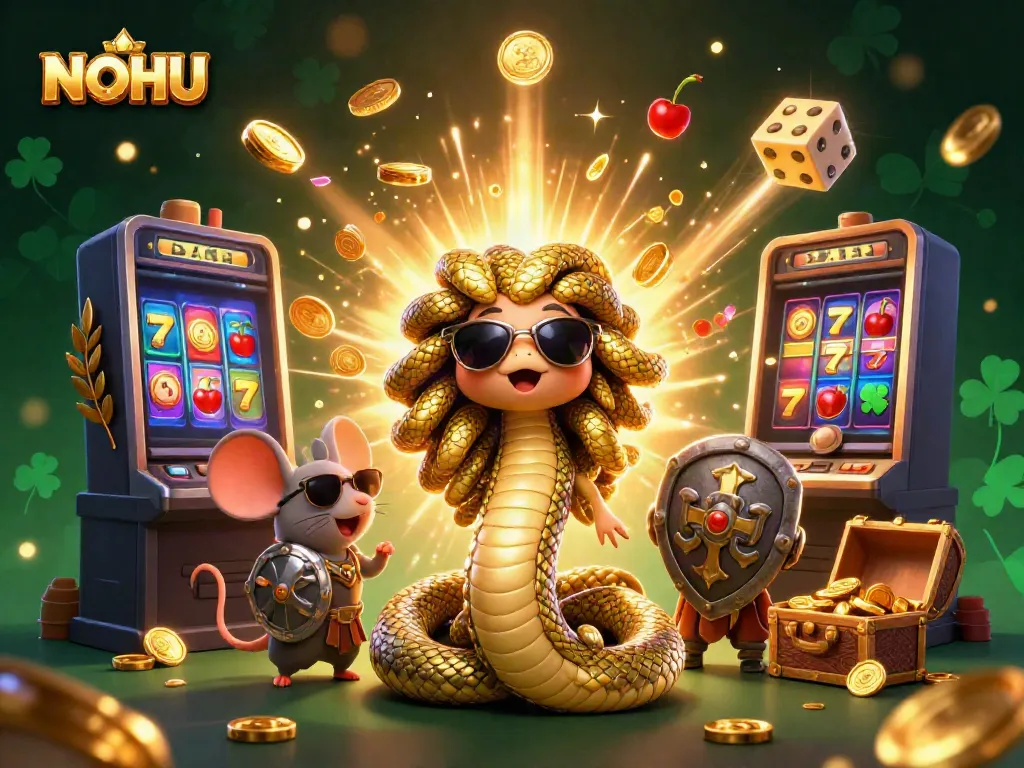 Experience the excitement of NOHU with a dynamic Medusa, warrior mouse, and vibrant casino elements.