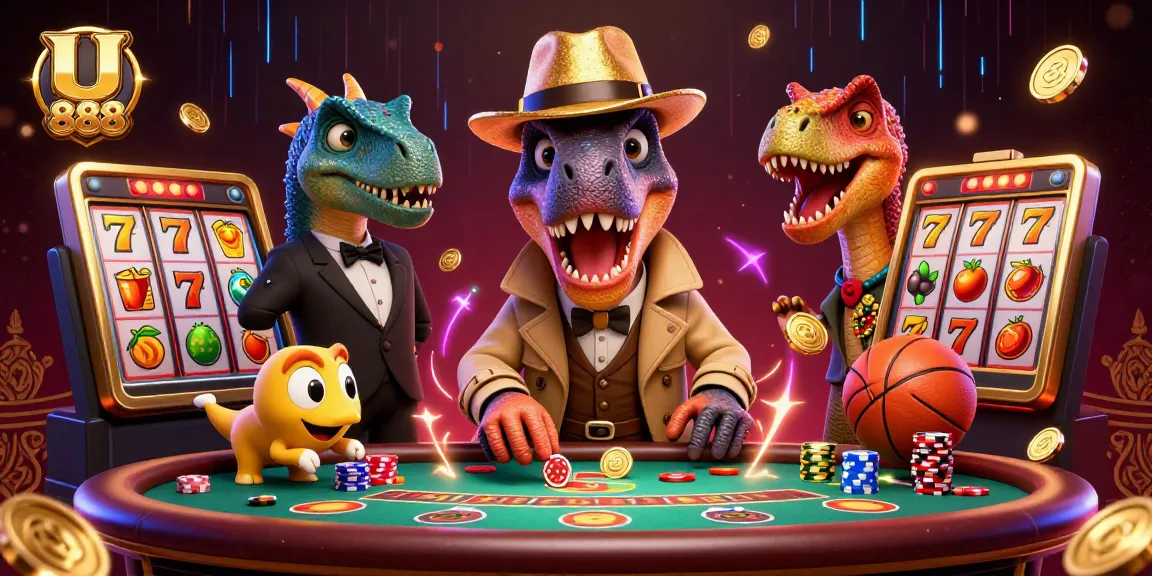 Experience U 888 with thrilling blackjack action featuring a velociraptor card counter.