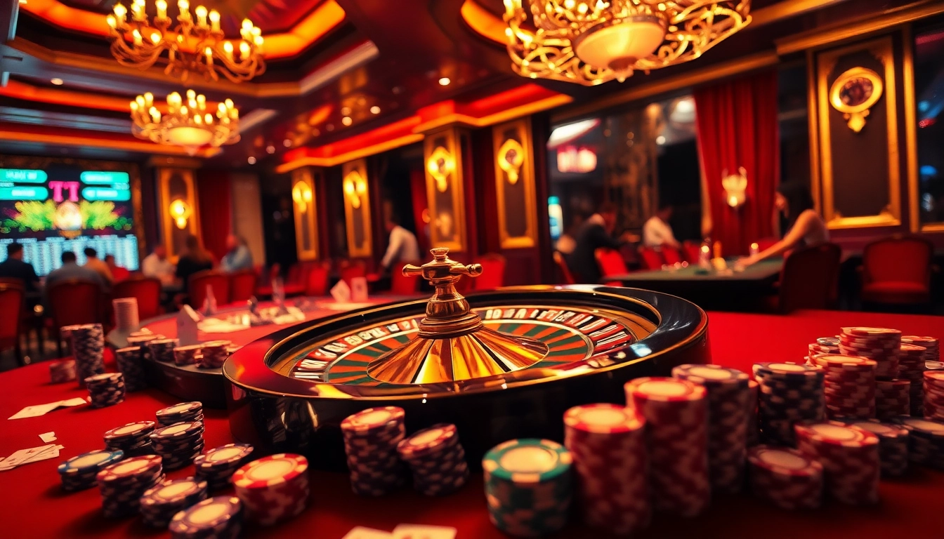 Experience thrilling gameplay at https://hz88.kim/ with a luxurious casino atmosphere featuring poker chips and roulette.