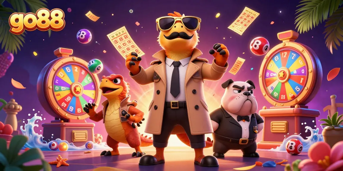 Engage with go88 through a dynamic scene of raptors in a trench coat at a casino lounge.