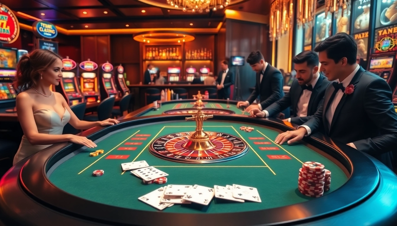 Players enjoy high-stakes gambling at an F168 branded roulette table in a luxurious casino.