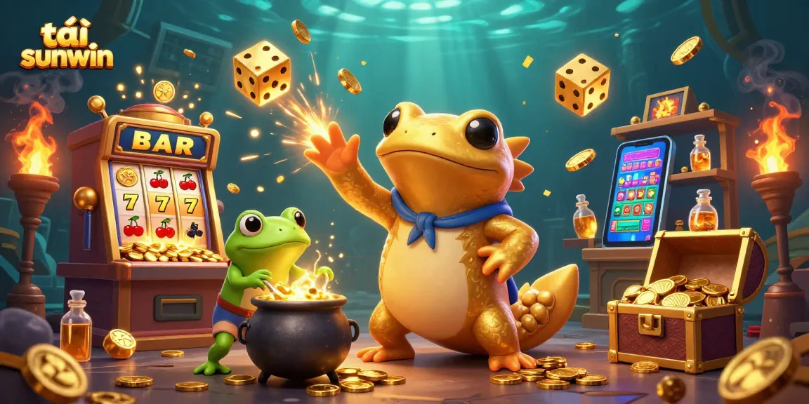 Experience the excitement of tải sunwin with a vibrant 3D illustration of a casino alchemist scene.