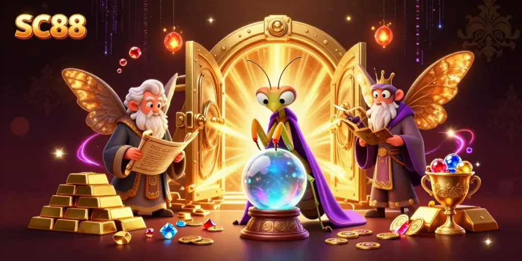 Experience the magic of SC88 with vibrant characters and treasure in a captivating casino scene.