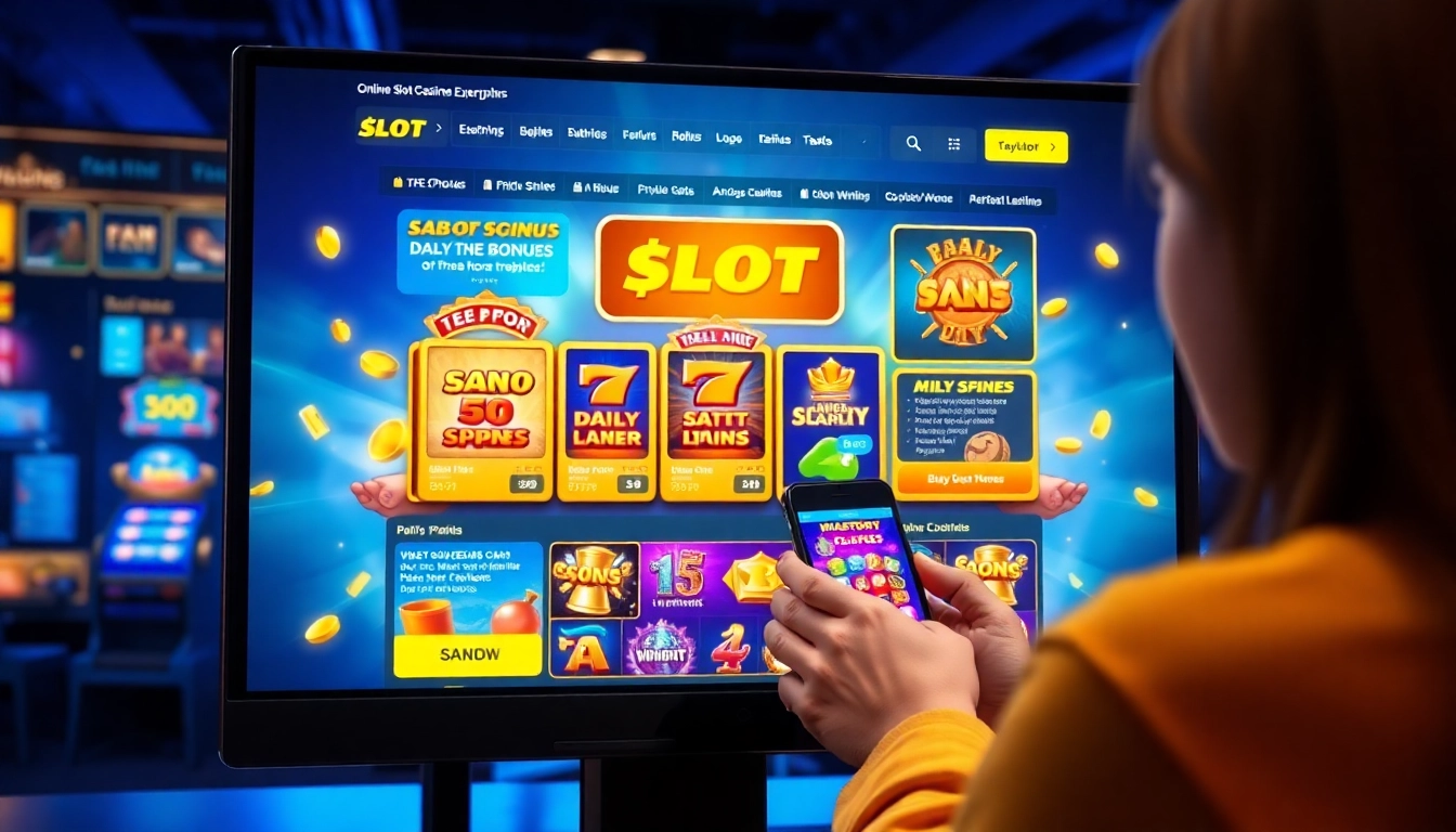 Interactive slot gaming experience on AMAN788 showcasing bright slot machines and bonuses.