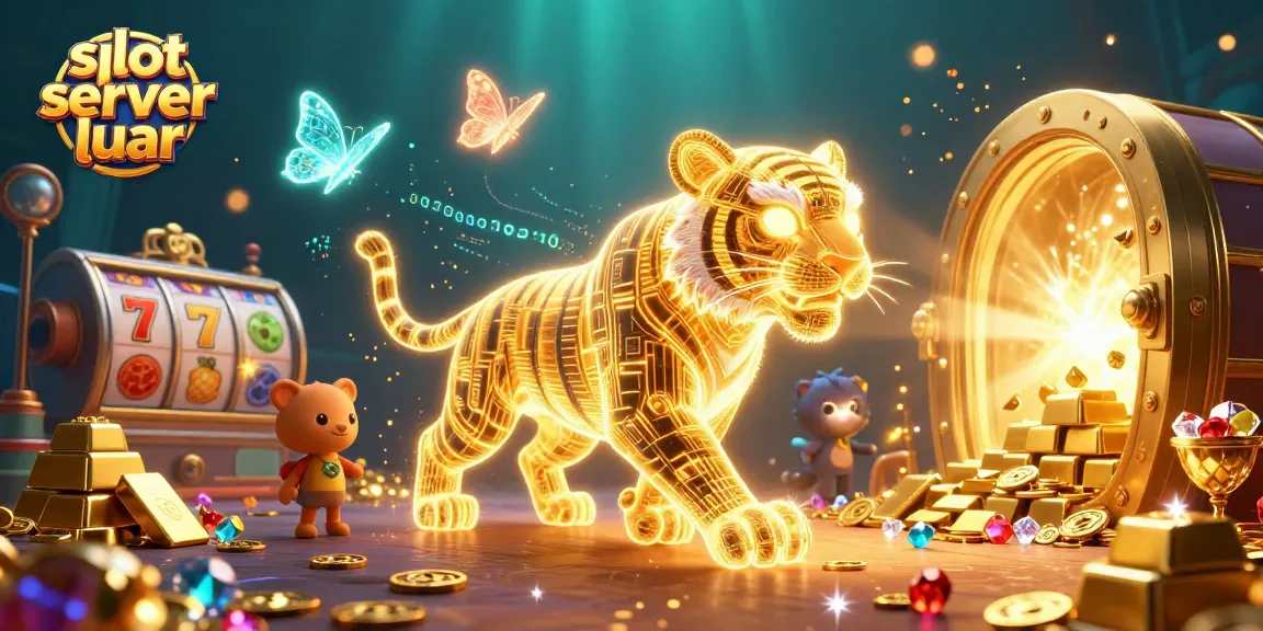 Engage with the slot server luar in a vibrant digital casino landscape, filled with treasures and slot reels.