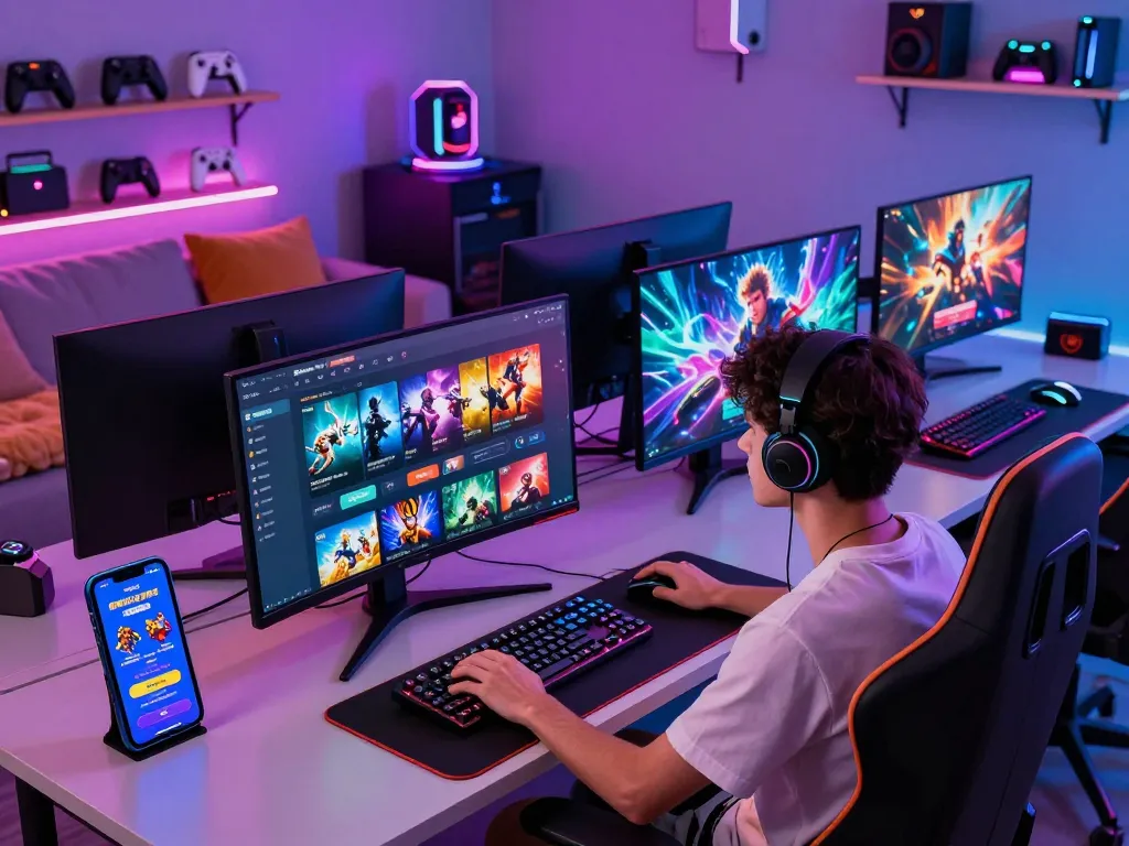 Hitclub online gaming scene with a user engaging in dynamic gameplay, showcasing vibrant atmosphere and modern tech.