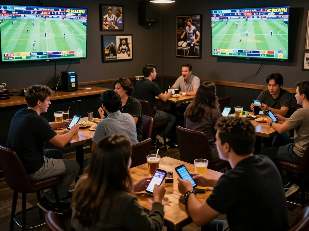 Enjoying sports betting at OKFUN during an exciting live event in a vibrant bar setting.