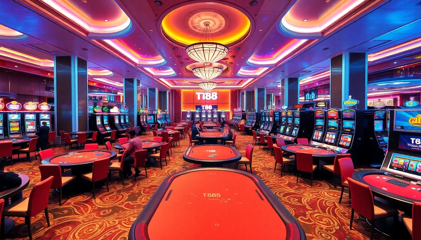 Experience the thrill of TT88 with vibrant casino tables and engaged players.