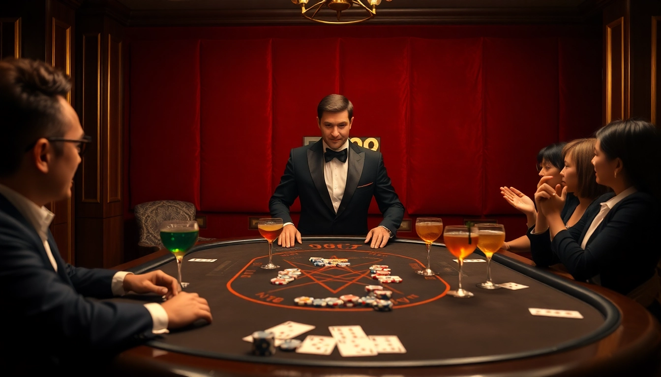 Players enjoy an exciting poker game at a luxurious casino table showcasing dh88 branding.