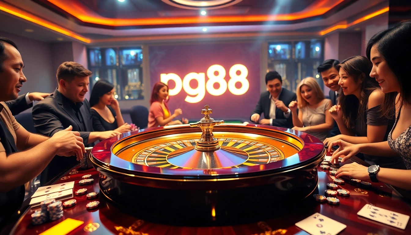 Engaging players enjoying a thrilling roulette game at pg88 casino, capturing excitement and strategy.