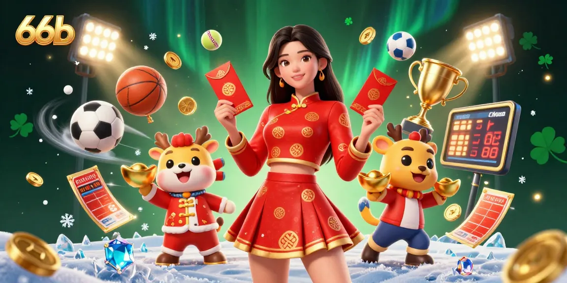 Engage in thrilling betting experiences with 66b as vibrant characters celebrate with festive elements.