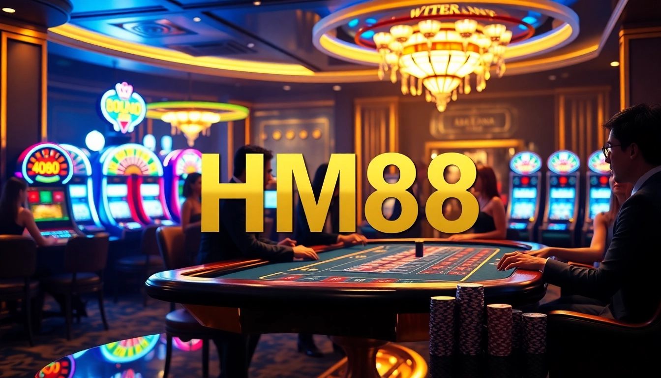 Engage in the excitement of casino gaming with HM88 poker tables and vibrant slot machines.