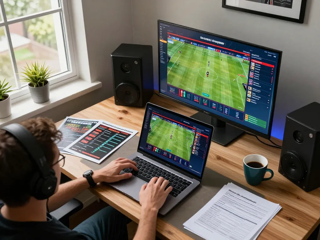 Engaging with Fly88 link during an online sports betting session showcasing personalized strategy notes