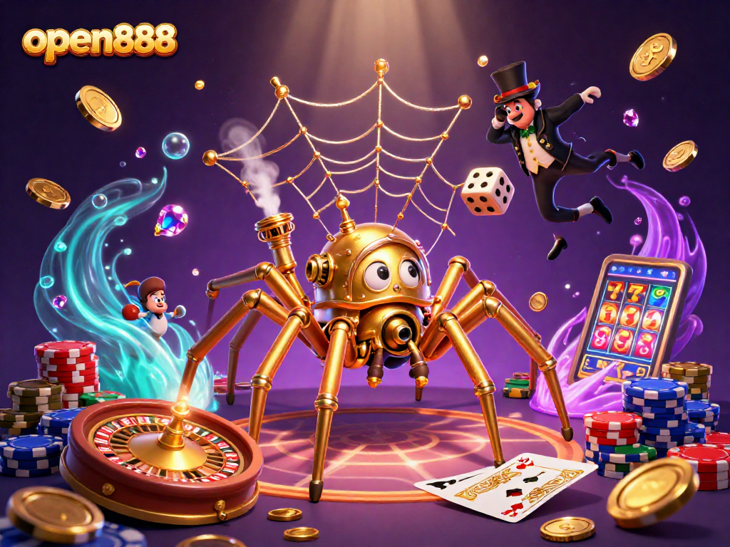 Experience the thrill of open888 with a captivating steampunk casino scene featuring golden coins and a Victorian fly.