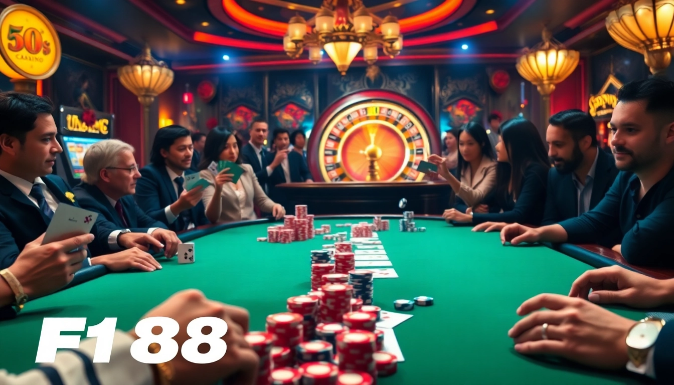 Winning at F168 poker with vibrant chips and high-stakes ambiance in a luxurious casino.