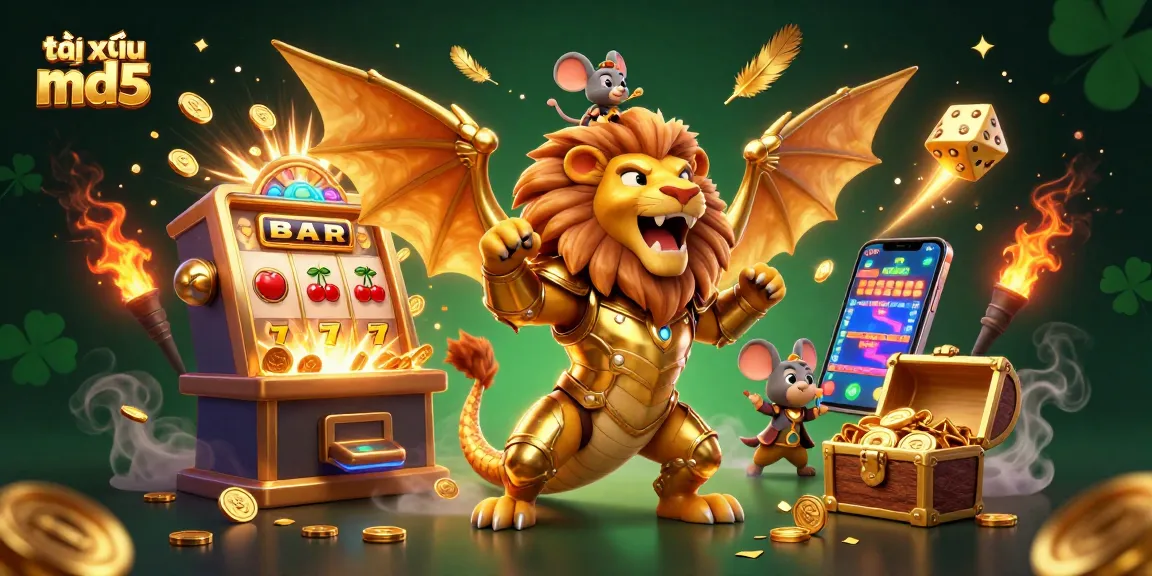 Engage with the exciting world of tài xỉu md5 featuring fantastical elements, vibrant casino symbols, and dynamic gameplay.