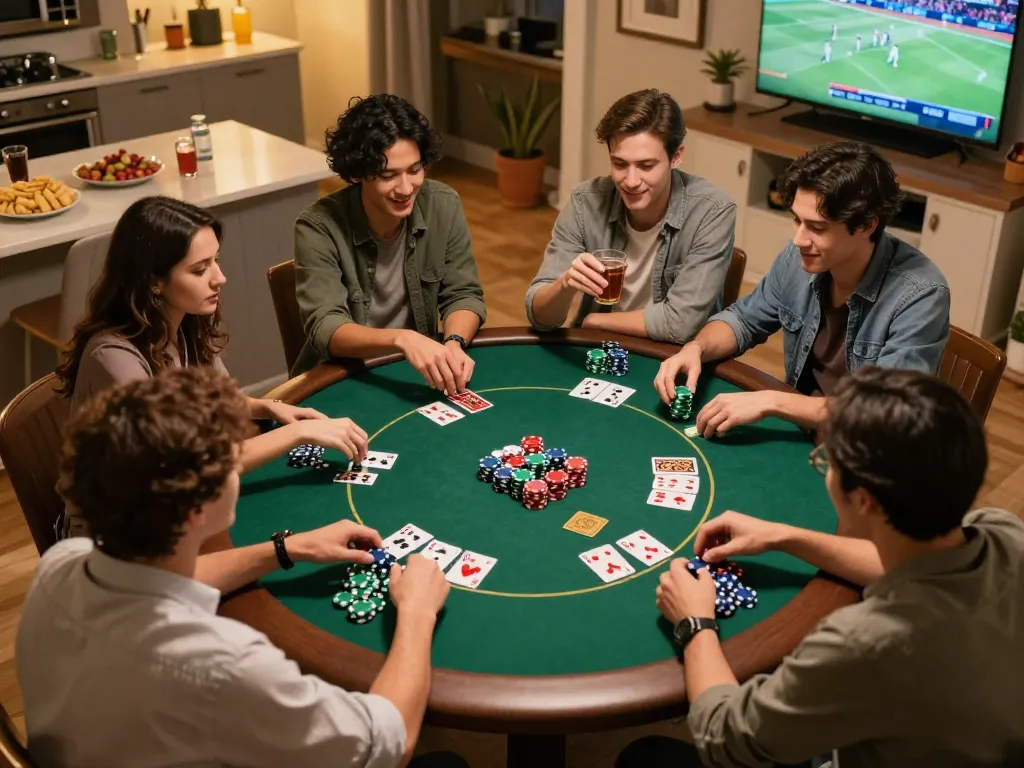 Friends enjoying a poker night with rikvip app showcasing strategies and excitement.