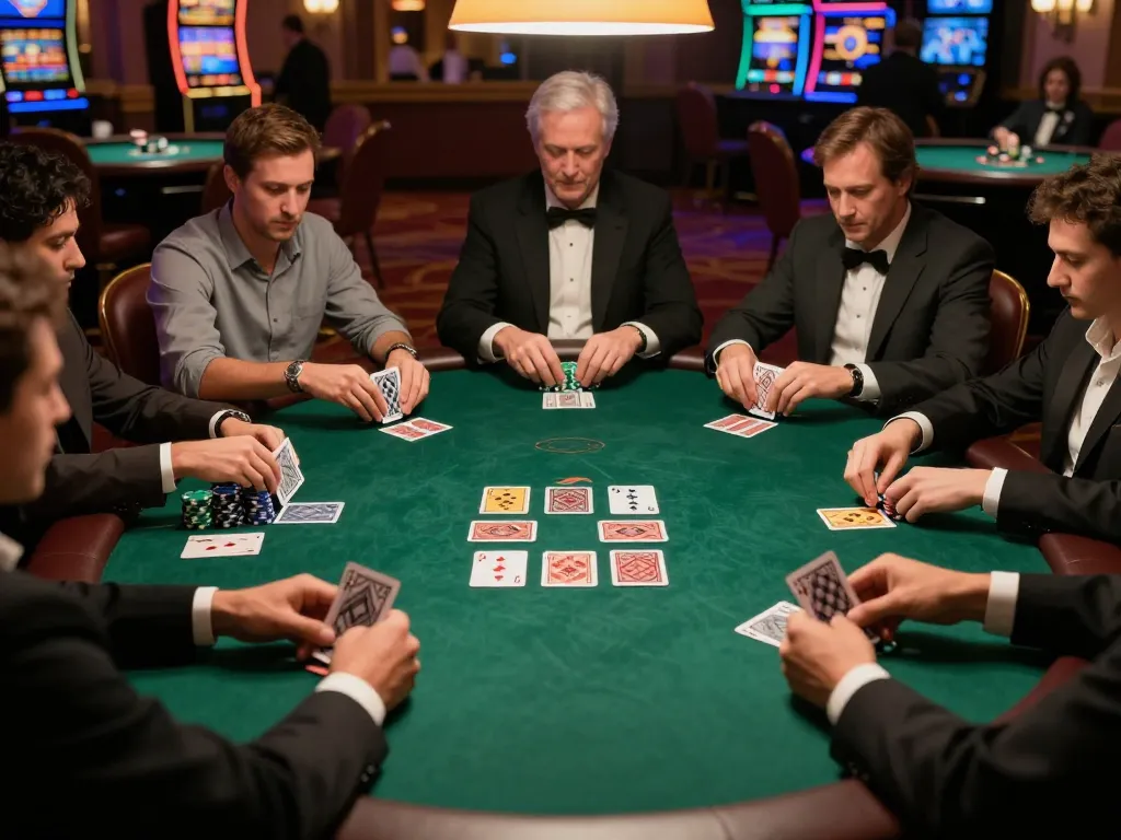 Players engaging in an exciting game bài go88 at a luxurious poker table, showcasing competitive gameplay and social interaction.