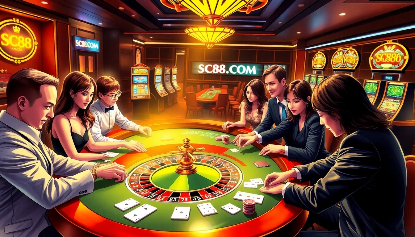 Players engaging with the roulette table at SC88COM, highlighting casino excitement and strategy.