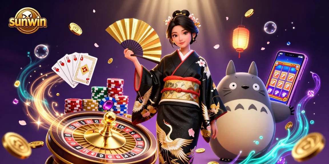 Experience the vibrant gaming world of sunwin with a captivating Asian-themed casino illustration.