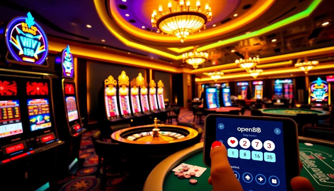Experience the excitement of the open88 online casino with vibrant slot machines and poker tables.