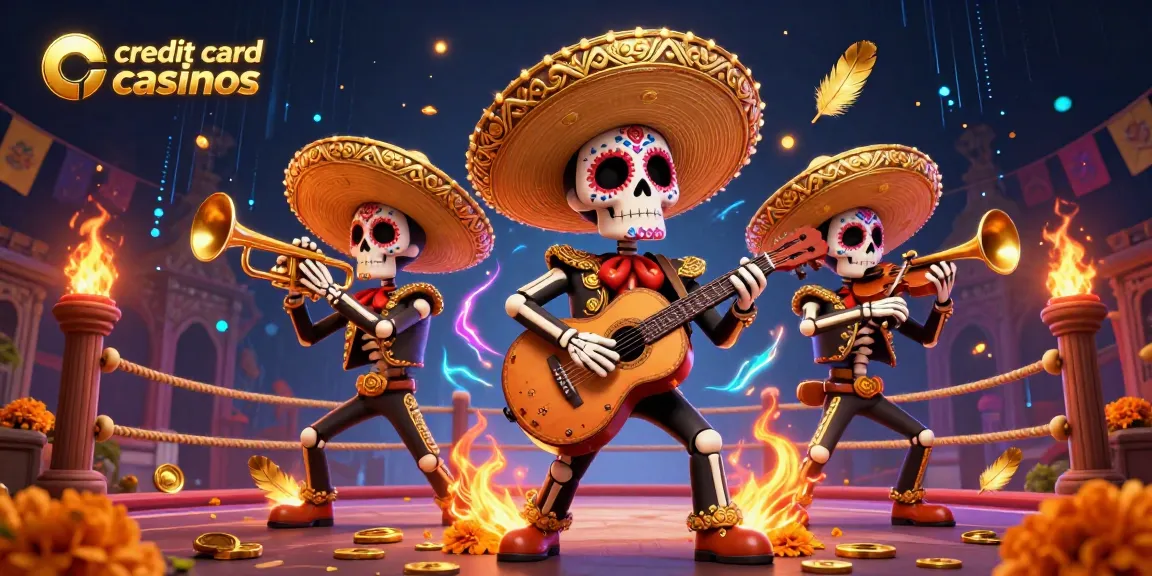 Engage with credit card casinos at an electrifying mariachi band scene featuring golden sombreros.