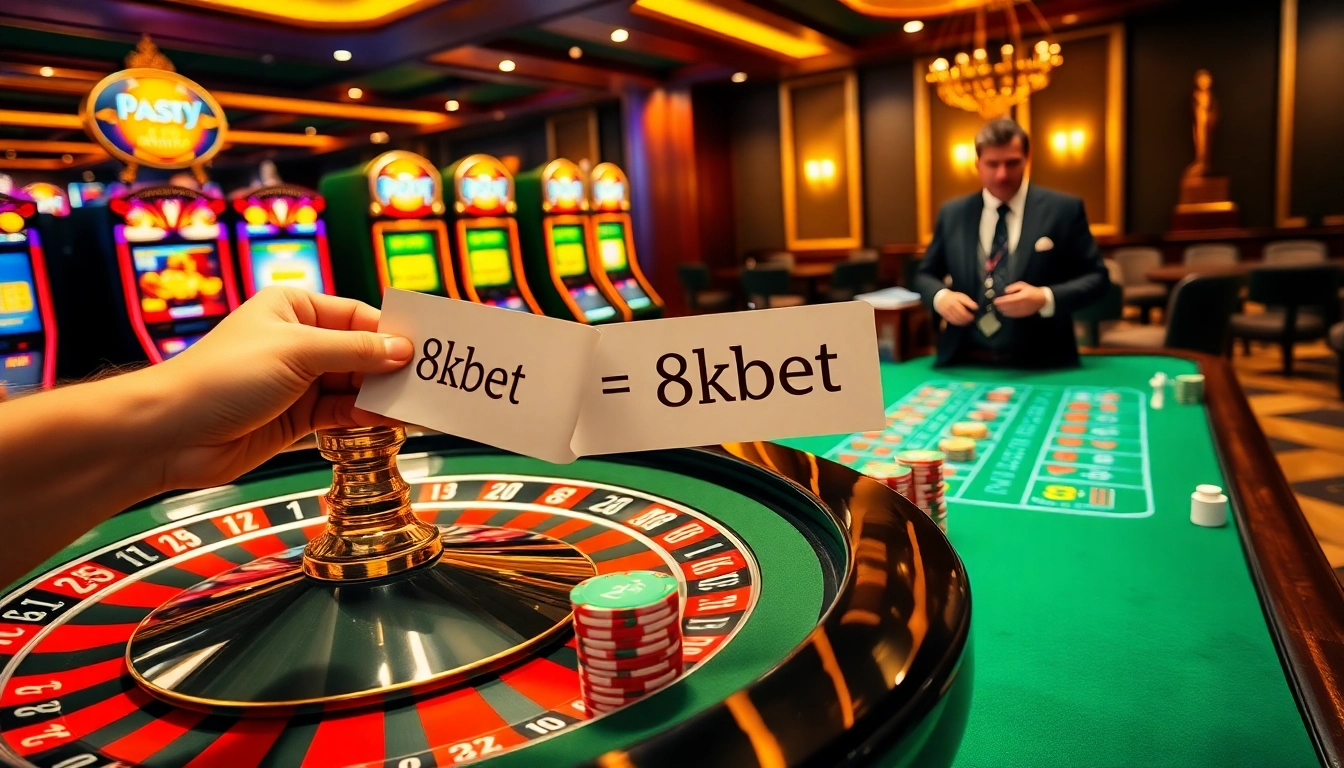 Experience thrilling gameplay at 8kbet with vibrant casino tables and poker chips.