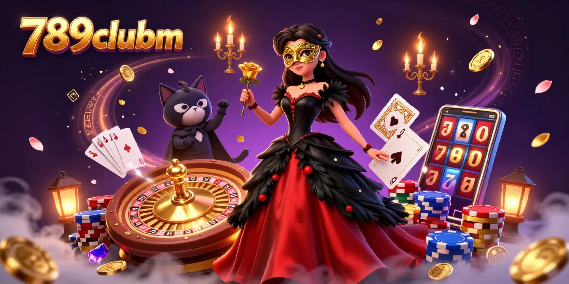 Engage with 789clubm in this captivating casino illustration filled with golden coins and vibrant games.