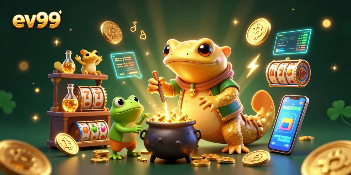 Win with ev99 in a vibrant 3D casino scene showcasing magical characters and dynamic gaming elements.