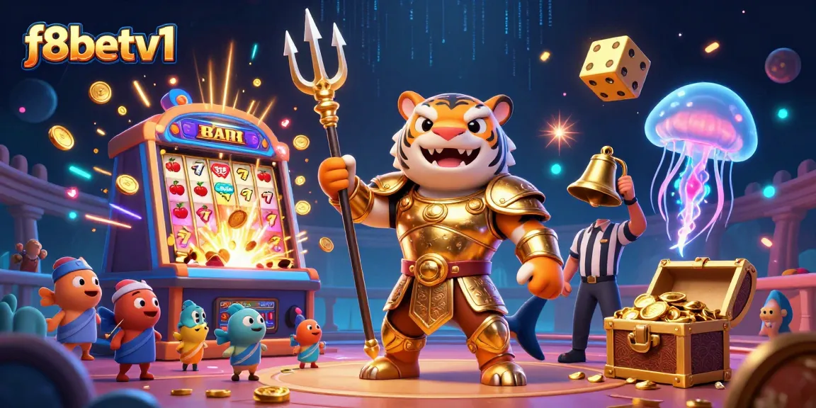 Experience the thrill of gaming with f8betv1's vibrant 3D casino illustration featuring exciting slots and dynamic characters.