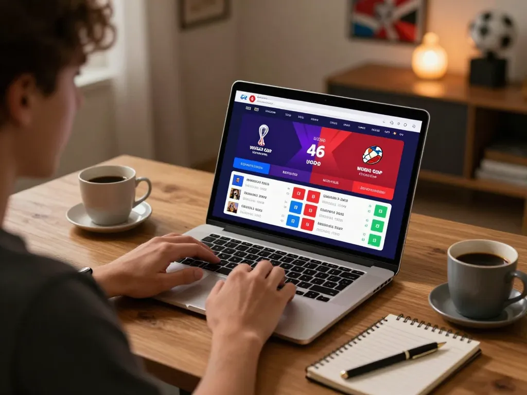 Engaged bettor analyzing live odds on tylekeonhacai88 for World Cup 2026 match betting.