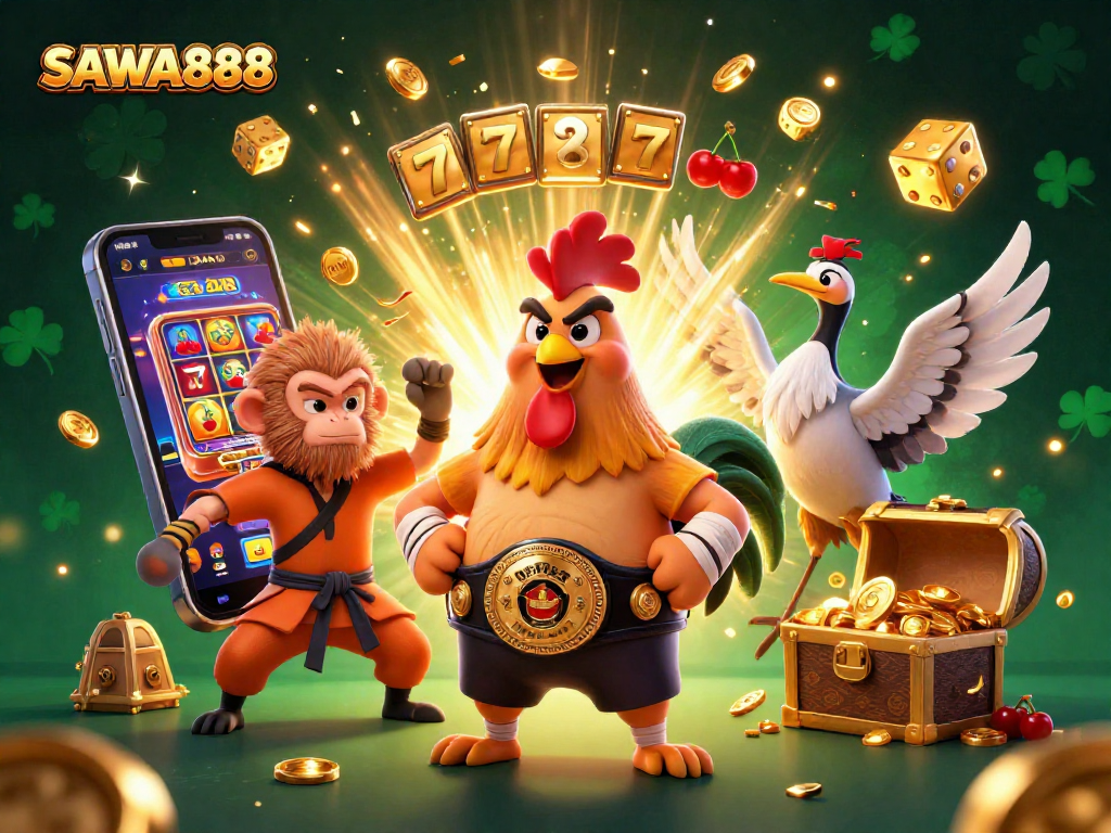 Spin to win big on SAWA888 with a 3D slot machine and vibrant casino characters!
