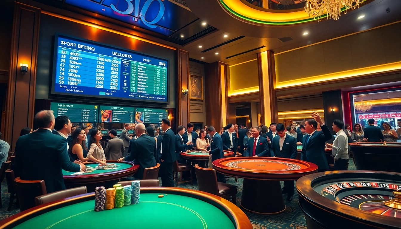 Experience the thrill of tỷ lệ kèo bóng đá with vibrant casino betting atmosphere and excited bettors.