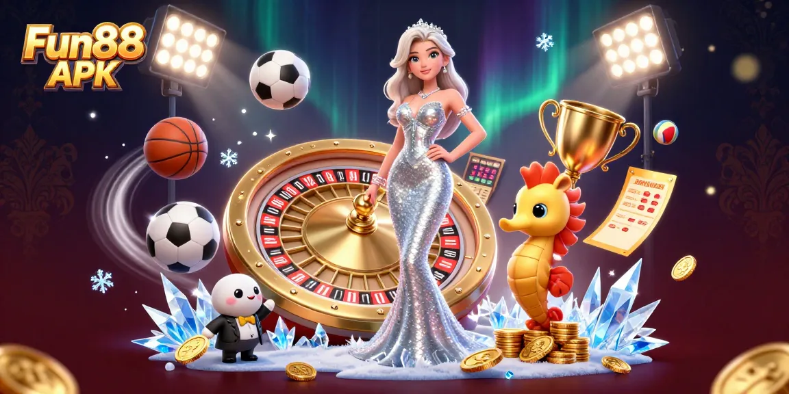 Experience thrilling gameplay with Fun88 APK – a dazzling 3D casino illustration featuring a roulette wheel.