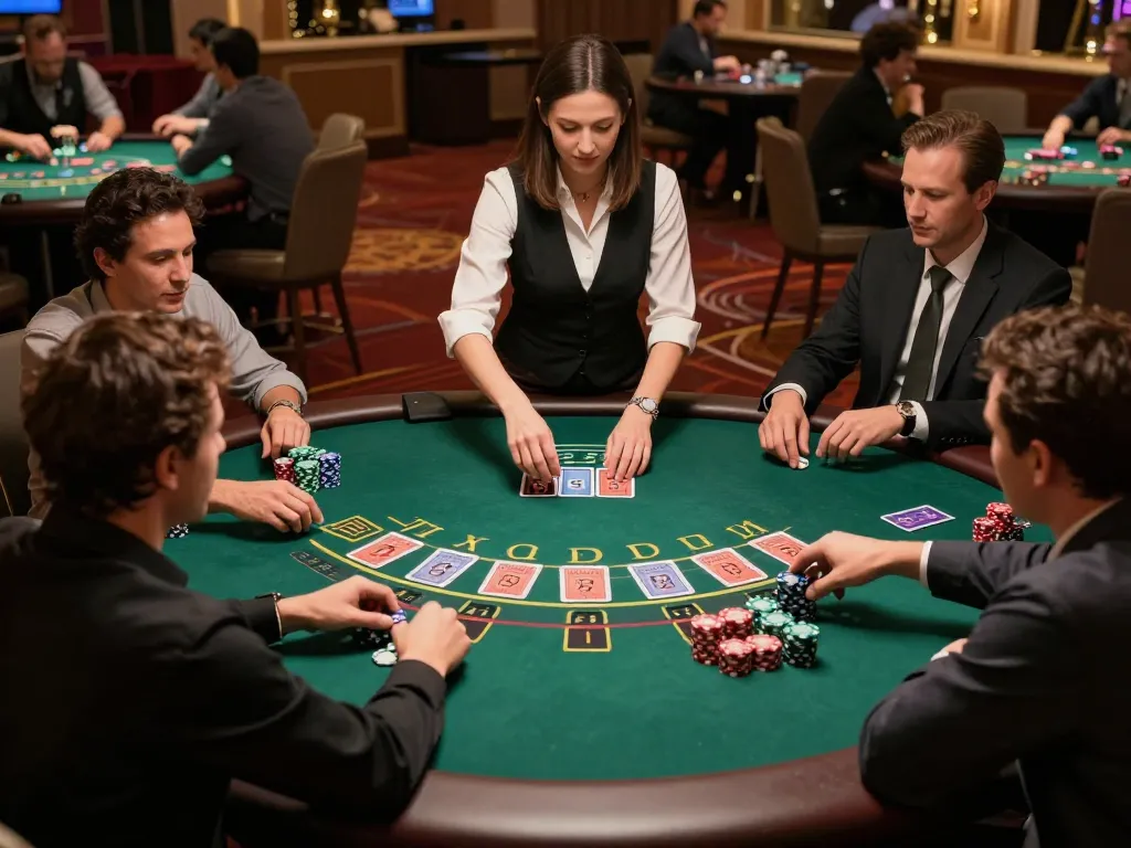 Players strategizing their bets at twin68 blackjack table during a thrilling casino night