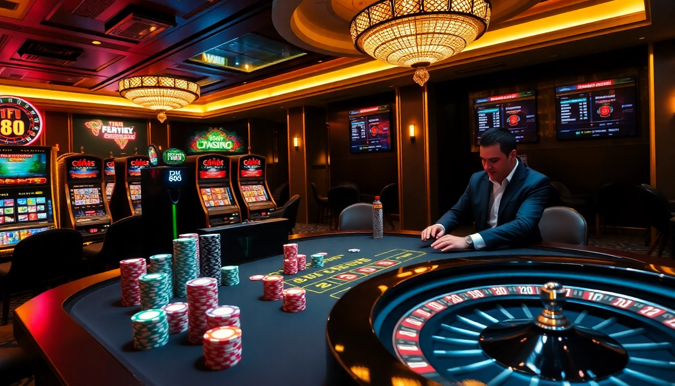 Exciting gameplay at Fun88 casino with poker tables and vibrant slot machines.