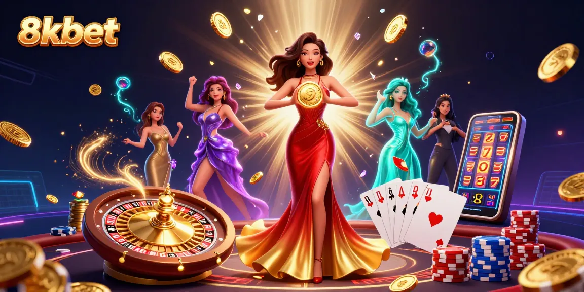 Engage with the thrilling world of 8xbet, showcasing an Asian woman with golden coins amid vibrant casino elements.