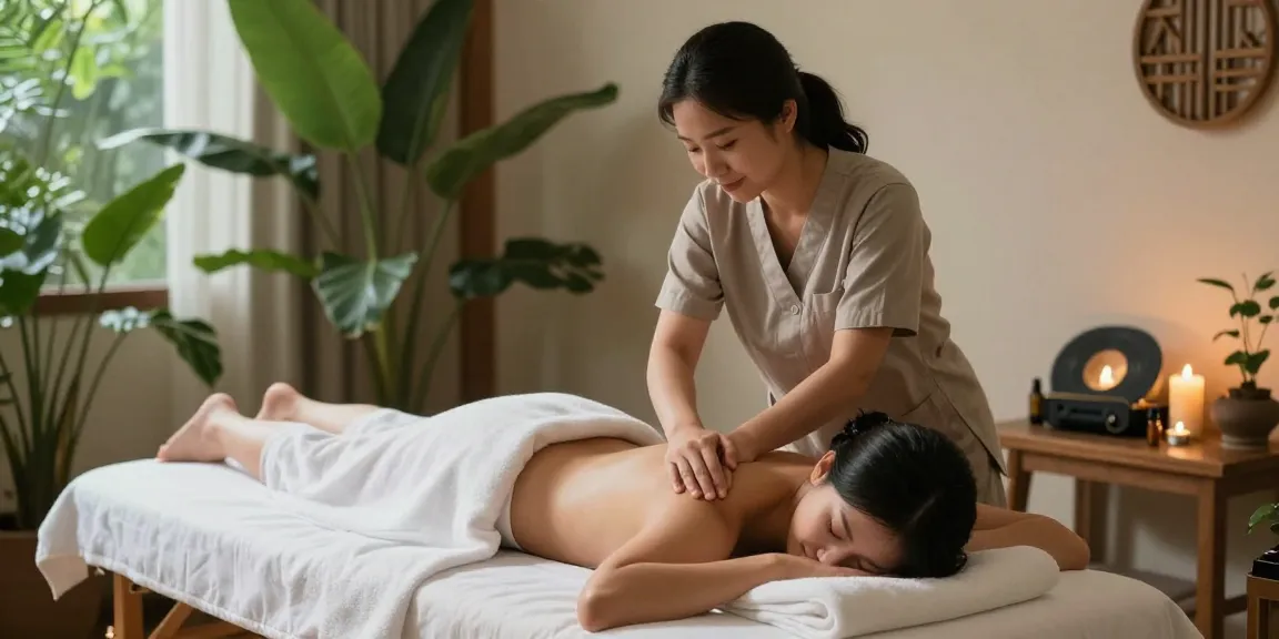 Professional 출장안마 session in a calming home setting, showcasing relaxation and serenity.