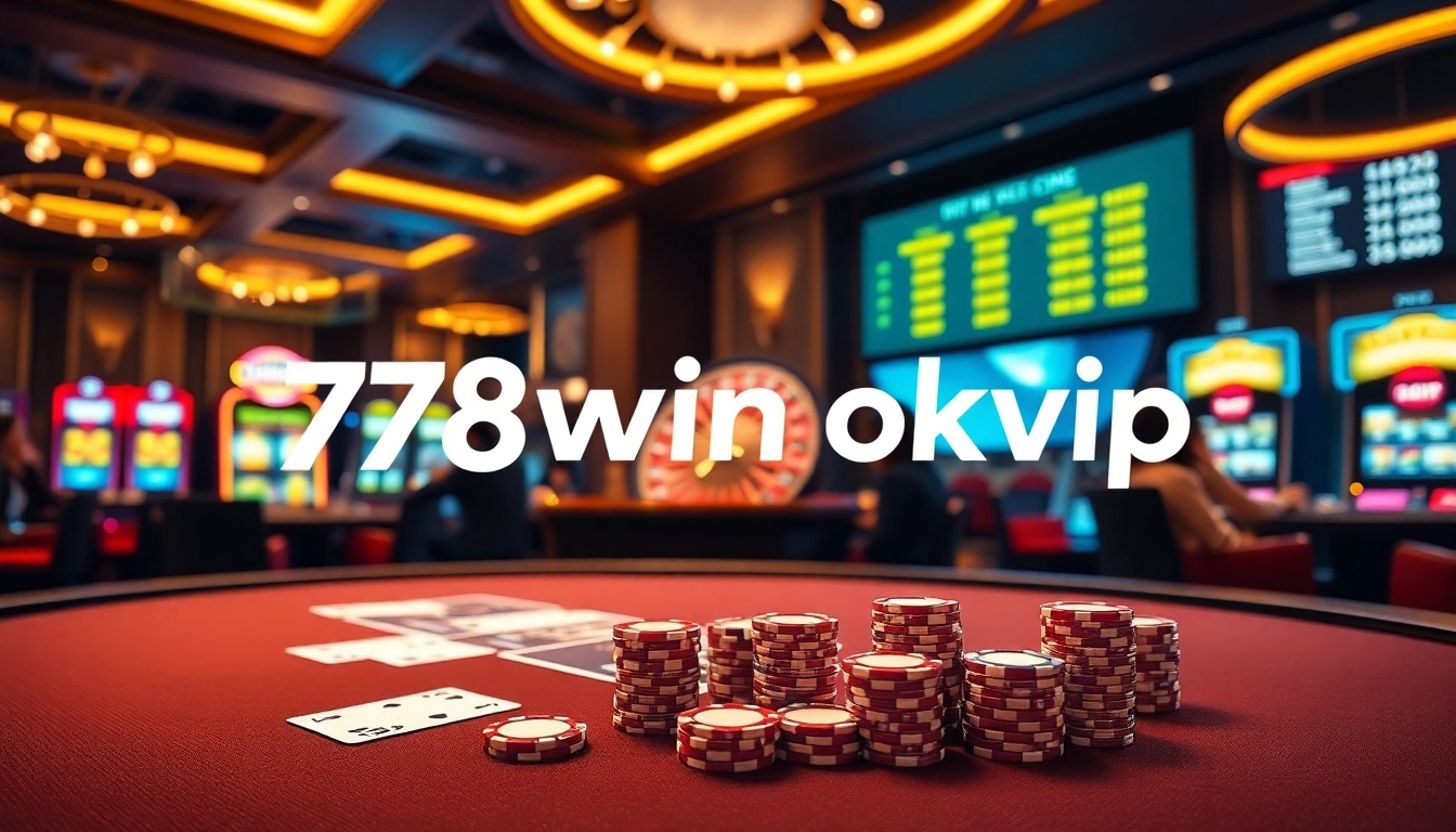 78win okvip players enjoying a vibrant casino scene with poker and roulette.