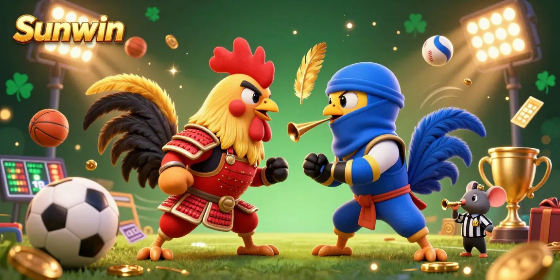 Experience dynamic sports action with Sunwin's thrilling 3D cartoon fighting roosters and vibrant game elements.