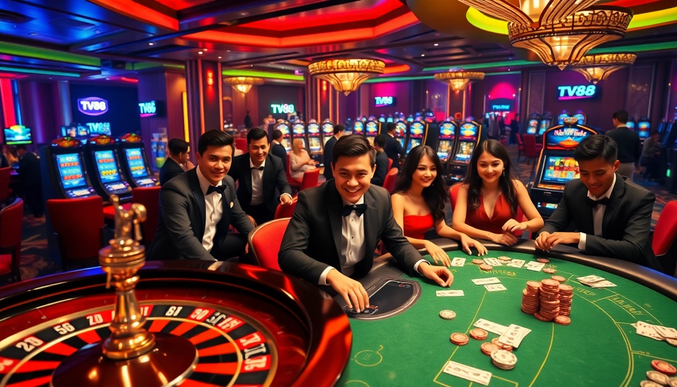 Experience the thrill of gaming at TV88 with vibrant casino tables and professional atmosphere.