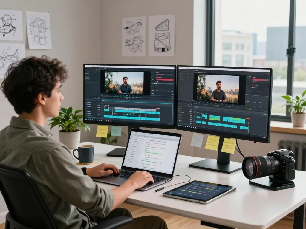Creative director using Seedance 2.0 in a modern video production workspace.