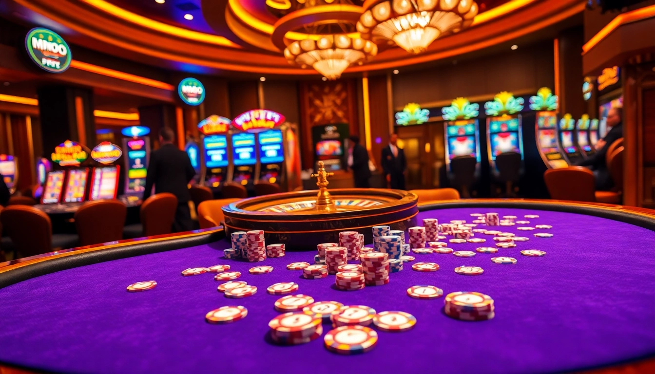A vibrant casino scene showcasing excitement with MMOO-themed poker and slot action.