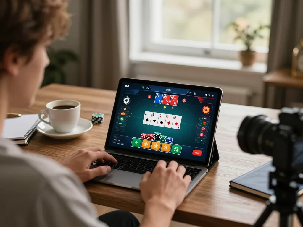 Engaging with poker on 98win tablet in a stylish home office