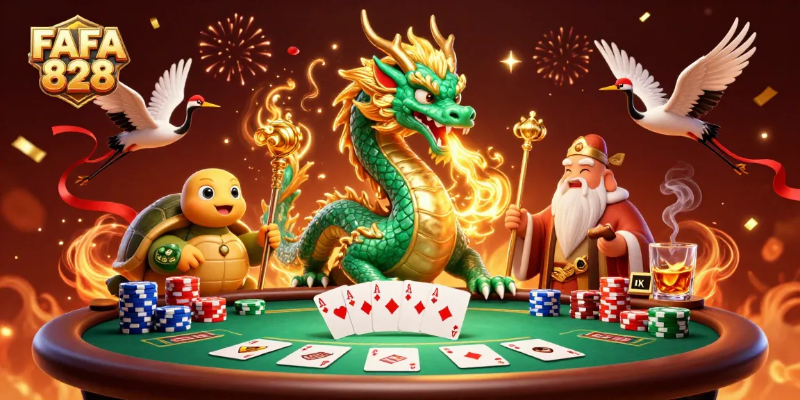 Engage with FAFA 828 in this vibrant 3D casino scene featuring dynamic poker action.