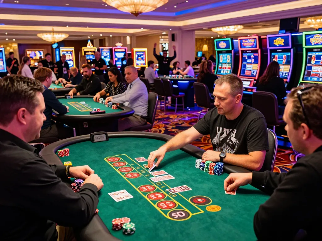 Players enjoying blackjack and roulette games at 789WIM casino, showcasing vibrant energy.