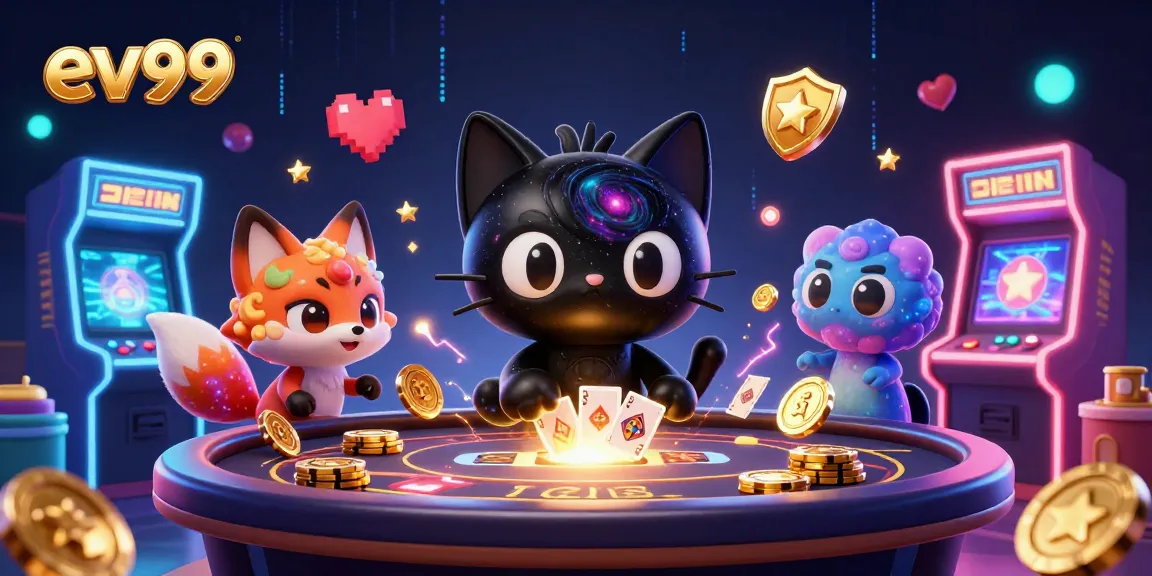Experience casino gaming at ev99 with a cosmic 3D illustration featuring a captivating black hole cat.