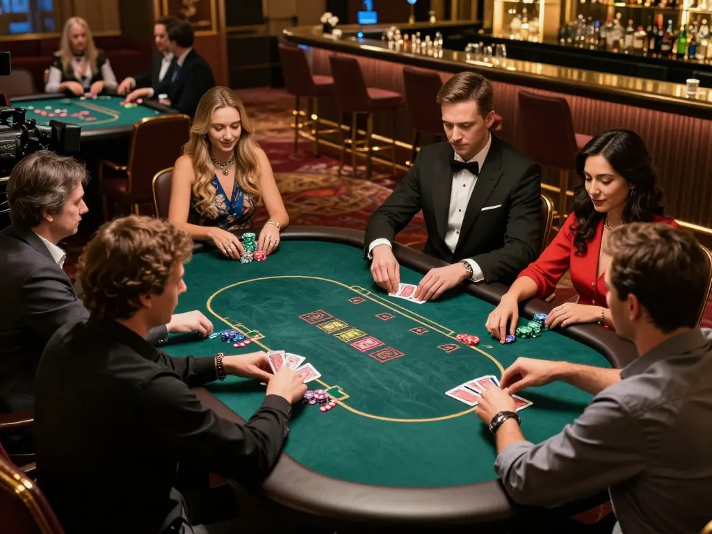 Players experiencing the excitement of poker at 789win's upscale casino tables.