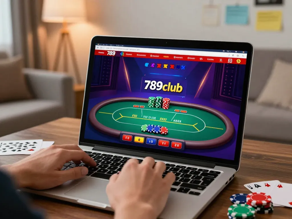 Engaging online gaming session at 789club with a person betting at home.